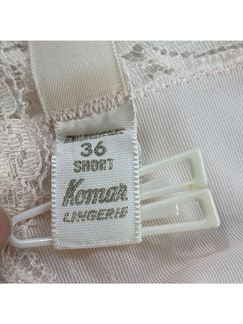 Vtg 1960s Komar dress slip lace bodice slip dress full slip Pale Pink 36 short - Picture 7 of 7